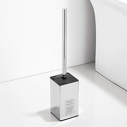 Freestanding Toilet Brush Holder for bathrooms 304 Stainless Steel Toilet Brush Stand Square Storage and Organization Rust Resistant 17-inch high Polished Chrome Finished - color: 17-inch High Square Polished Chrome
