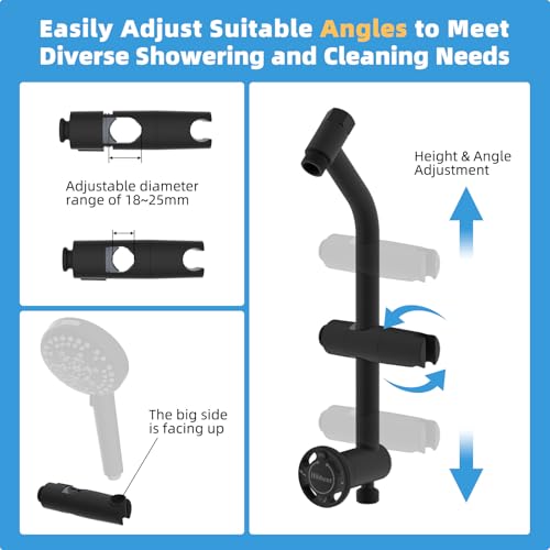 Hibbent All Metal 4 Way Shower Diverter, Showerhead Holder, Matte Black | Easy Reach Diverter Valve with Pause Mode, 13.5" Stainless Steel Slide Bar, 4-Setting Replacement for Handheld & Fixed Shower - color: Matte Black