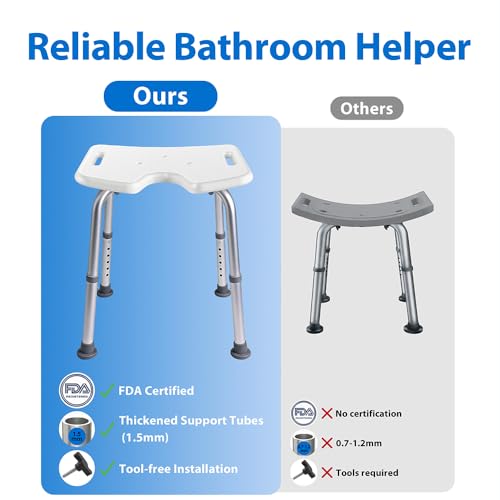 Shower Chair for Inside Shower, 400 lbs Shower Stool with Adjustable Height, Shower Seat for Inside Tub Bathroom Non-Slip Bench Bath Shower Chair for Elderly and Disabled, Adults,Seniors, White