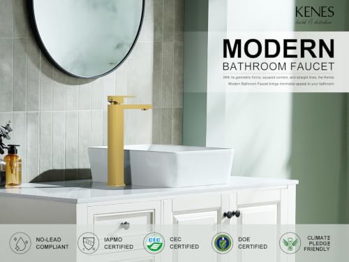 Brushed Gold Vessel Sink Faucet Single Hole Tall Bathroom Sink Faucet | Vessel Bowl Faucet with Pop Up Drain & Supply Lines, Lead-Free cUPC & NSF Certified, 1 Hole Faucet for Vanity RV Restroom - color: Gold, size: Tall