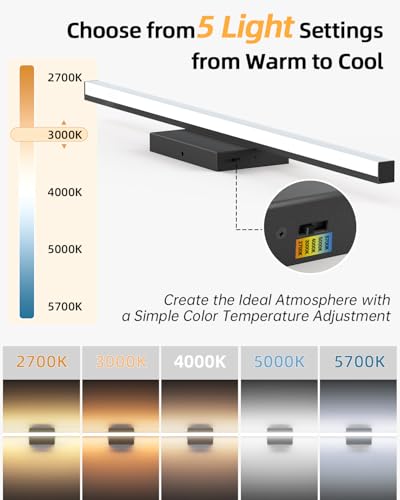 Modern LED Bathroom Vanity Light Bar 30in, 28W 2400LM 5CCT Dimmable, Black Bathroom Light Fixture and Mirror Lighting-ETL Certified - size: 30IN-5CCT