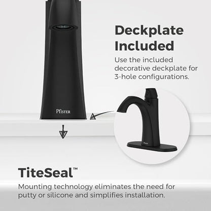 Pfister Willa Single Handle Bathroom Sink Faucet 1 Hole Matte Black with Spot Defense Finish Push & Seal Drain NSF Certified Water Efficient Vanity Faucet LF042MALSDB - color: Spot Defense Matte Black, size: 1 Pack