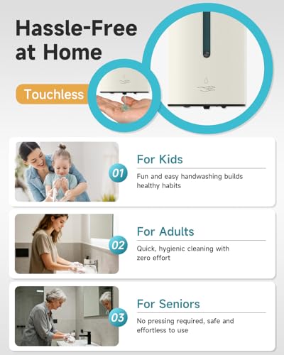 AIKE Automatic Liquid Soap Dispenser,25oz Capacity for Bathroom,Mattewhite | No-Drill and Screw Wall Mount Install Design for Space-Saving,4*AA batteries(Not Included) Ensure Long Standby,Model AK1205E - color: Off White