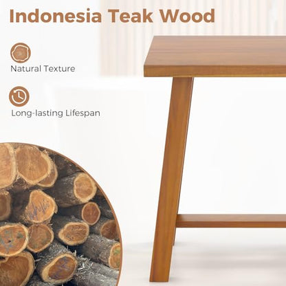 Giantex Teak Shower Bench, Waterproof Shower Stool for Shaving Legs & Spa Bath, Smooth Seat, Anti-Slip Foot Pads, Compact Wooden Shower Chair for Inside Shower, Bathroom, Living Room, Bedroom, Natural