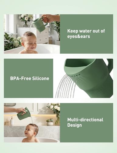 Roslim Silicone Baby Bath Rinse Cup - Shampoo & Body Washing Rinser for Kids & Toddlers, Lightweight Bath Cups for Rinsing Hair, Easy-Grip Handle, Ultra Soft Material (Olive Green) - color: Olive Green