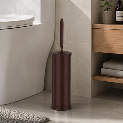 Stainless Steel Toilet Bowl Brush and Holder Set Scrubber Bronze Brown | Weighted Stable Base Removable Inner Tube Toilet Bowl Brush Splash-Proof Design for Deep Cleaning Space Saving Storage - color: Bronze