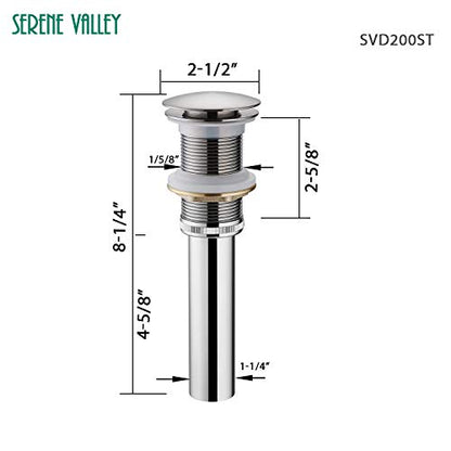 Sereve Valley Bathroom Sink Pop-Up Drain, Brass Material with Mounting Ring, No Overflow, Stainless Steel Finish, SVD200ST