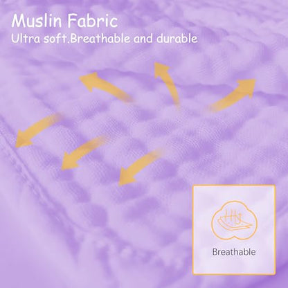 Lovely Care 12 Pack Muslin Burp Cloths 100% Cotton Muslin Cloths Large 20''x10'' Extra Soft and Absorbent Baby Burping Cloth - Purple - color: Purple, size: 10x20 Inch (Pack of 12)