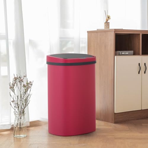 FDW Garbage Can 13 Gallon 50 Liter Kitchen Trash Can for Bathroom Bedroom Home Office Automatic Touch Free High-Capacity with Lid Waste Bin - color: Red, style: Plastics