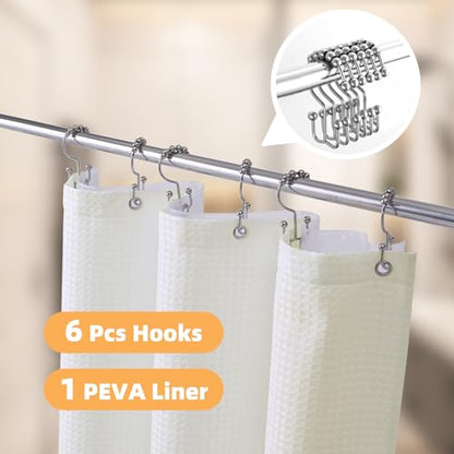 LaCyan Waterproof Waffle Shower Curtain, 258GSM Heavy Duty 3 Piece Set with Clear Liner and 6 Stainless Steel Hooks, Polyester Fabric Shower Curtains for Bathroom, Machine Washable, 36x72 Inch, Cream - color: Cream, size: 36"W x 72"L (Pack of 1)