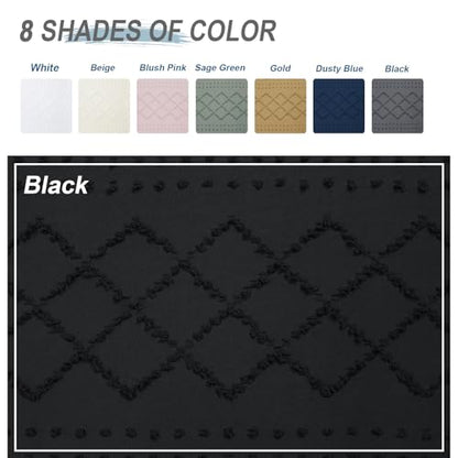 Boho Black Shower Curtain 72x84 Inches, Modern Plaid Stripes Chic Tufted Textured Jacquard Farmhouse Fabric Cloth Shower Curtain for Bathroom Hotel - color: Black, size: 72"W x 84"L (Pack of 1)