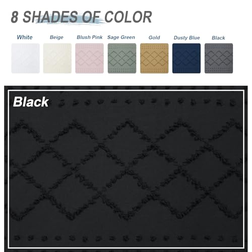 Boho Black Shower Curtain 72x84 Inches, Modern Plaid Stripes Chic Tufted Textured Jacquard Farmhouse Fabric Cloth Shower Curtain for Bathroom Hotel - color: Black, size: 72"W x 84"L (Pack of 1)