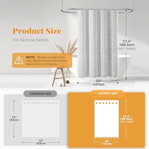 54x72 Boho Farmhouse Linen Heavy Duty Shower Curtain Set, Gray/Grey | Small Size, 330GSM Linen Blend, 3-side Tassels, Water Repellent Fabric, 10 Plastic Hooks, Rustic Bohemian, Machine Washable - color: Grey, size: 54"W x 72"L (Pack of 1)