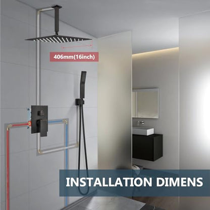 Aolemi Ceiling Shower Faucet with Handheld 16 Inch Head Oil Rubbed Bronze | Shower Valve and Trim Kit,SUS304 Rain Head and Handle Set System,All Metal,Bathroom, Handheld Spray - color: Bronze, size: 16 Inch Ceiling Shower Head