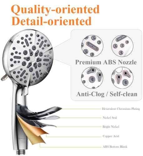 High Pressure Shower Head with Handheld - 5 Spray Settings High Flow Detachable Rain Shower Heads with 60” Extra-long Stainless Steel Hose and Adjustable Bracket with Brass Joint – Brushed Nickel - color: Brushed Nickel, style: 5 Modes
