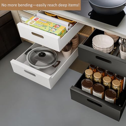 HBL' 1 Pack | 21" Deep Pull Out Cabinet Organizer Adhesive, 10-Inch Wide Sturdy Carbon Steel Roll-Out Drawers, Designed for Frameless Cabinets, Slide-Out Shelves for Pantry. - size: 21"D x 10.0"W x 3.1"H