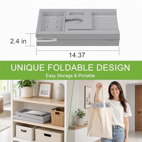 Artmeer Bamboo Bathtub Tray Caddy, Expandable Bath Table for Tub, Bathroom Organizer with Cup Holder, Book Stand and Extending Sides, Gray