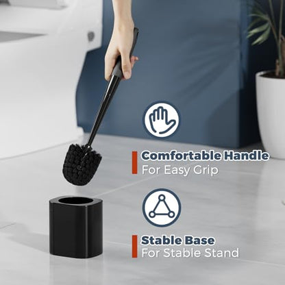 Holaloha Toilet Brush and Holder Set, Space Saving, 2 Pack, Black | Bathroom Accessories, Ergonomic Silicone Handle, Dense Bristles, Deep Cleaning, Scrubber, Compact Design - color: Black