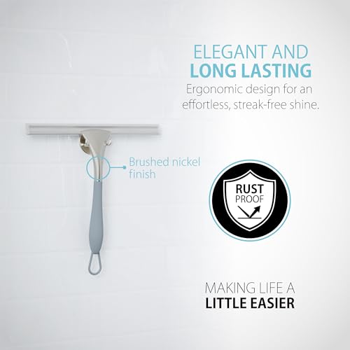 Better Living Products 17500 Soft Grip Shower Squeegee, 10-Inch Rubber Blade, Grey/Nickel