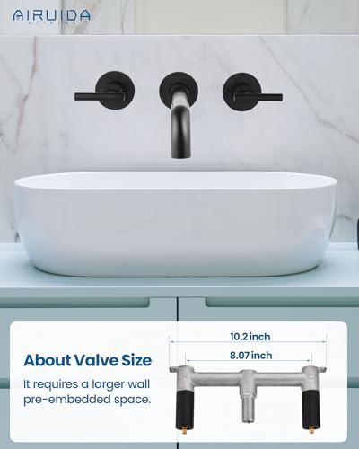 Airuida Wall Mounted Bathroom Sink Faucet,Matte Black Vanity Sink Faucet | Lever Handle,3 Holes,360° Widespread Swivel Spout,Rotatable Bathroom Faucet - color: Matte Black