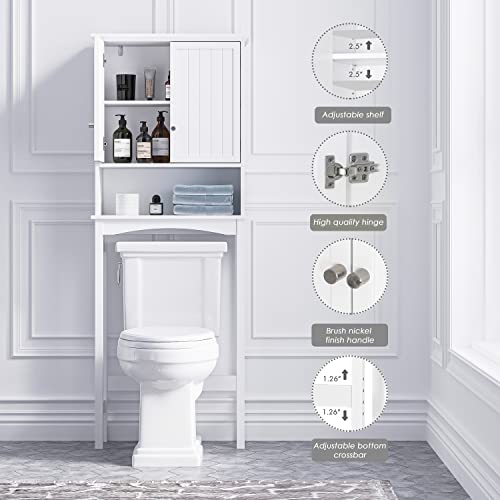 UTEX Over the Toilet Storage Cabinet with Doors, Adjustable Shelf, White | Raised-Panel Doors, Adjustable Interior Shelf, Open Storage, Anti-Tip Device, 33-Inch Clearance, FSC-Certified Wood