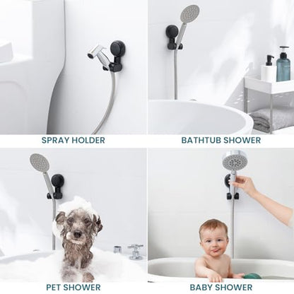 TAILI Shower Head Holder Suction,Adjustable Height & Angle,Universal,Black | bathroom handheld shower wand bracket,no-drill removable waterproof,round,plastic,wall mounted,kids,pets,4.5" - color: Black, size: Round