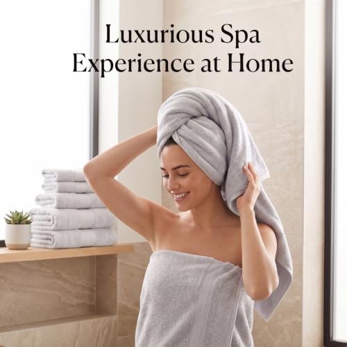 Maisonette Elegance 100% Organic Cotton Turkish Bathroom Towels Set, Ideal Quick Dry Luxury Washcloths, Hand & Large Luxury Bath Towels for Shower (6 Pack), Pewter - color: Pewter, style: Bath Towel Set - 6 Piece