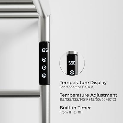 Towel Warmers for Bathroom, Stainless Steel Heated Towel Racks with Top Shelf, Wall Mounted Towel Heater with Intelligent Touch Screen Timer & Temperature Adjustment, Plug-in/Hard-Wired - color: Brushed Nickel, size: 3-Bar with Top Shelf