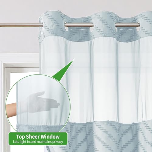 eachope No Hook Boho Farmhouse Shower Curtain with Snap-in Fabric Liner set-71Wx74H(72H),Tufted Chevron Striped Hotel Grade Cloth Shower Curtains for Bathroom with Window,Water Repellent,Fog Blue - color: Fog Blue, size: 71"W x 74"L (Pack of 1)