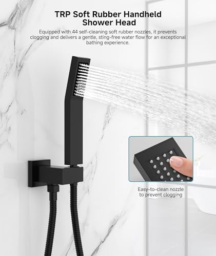 SR SUN RISE Shower System 10 Inch Rainfall Brass Valve Trim Kit Black | Wall-Mounted Rainfall Shower Set with Valve, Pressure Balance for Stable Temp, 304 Steel, Lead-Free Waterway, Leak-Resistant - color: Matte Black, size: 10 Inch