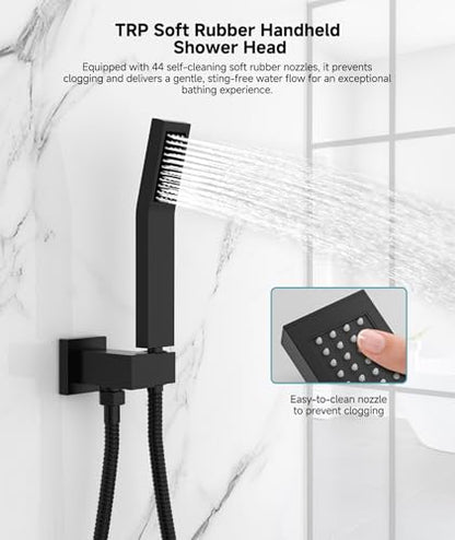 SR SUN RISE Shower System 10 Inch Rainfall Brass Valve Trim Kit Black | Wall-Mounted Rainfall Shower Set with Valve, Pressure Balance for Stable Temp, 304 Steel, Lead-Free Waterway, Leak-Resistant - color: Matte Black, size: 10 Inch