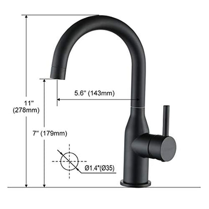 WOWOW Black Bathroom Faucet - Stainless Steel Single Handle Bar Sink High Arc Lavatory Mixer - Small Kitchen Tap With Supply Hoses - color: Black