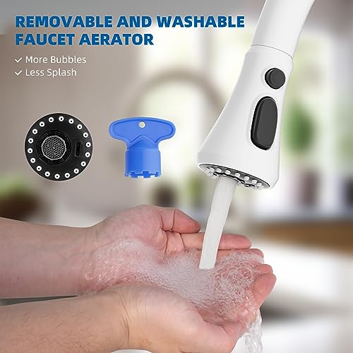 Hibbent Pull Down Spray Head for Kitchen Faucet, NSF/ANSI/CAN 61 & CUPC Certified 3-Function Spray Nozzle, 14 Adapters, Sink Faucet Head Replacement Compatible with Moen, Delta, Kohler, White - color: White, style: 1.8 Gallon Per Minute