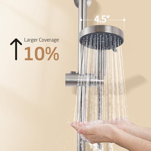 KES Adjustable Shower Head with Slide Bar, 5-Function Handheld Sliding Shower Head with Extra Long Hose Wall Mount Brushed Finish, F204-BS-C1 - color: Brushed Grey