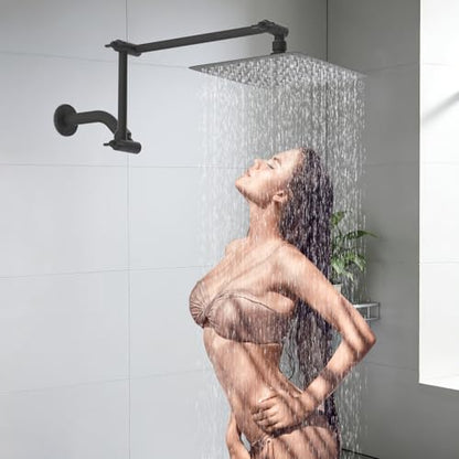 All-Metal 16" Shower Head Extension Arm, G1/2" Universal, Oil-Rubbed Bronze | Flexible Brass Shower Head Extender Adjustable Height/Angle, Stainless Steel Rain Shower Pipe Height Extended with Lock Joint - color: Oil Rubbed Bronze, size: 16 Inch
