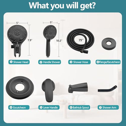 5" Dual Shower Faucet Compatible with Delta 13/14 Series Tub Trim Kit, High Pressure Round Rain Shower Head& Handheld Set Faucet System, Matte Black (Valve& Catridge Not Inclued) - color: Matte Black