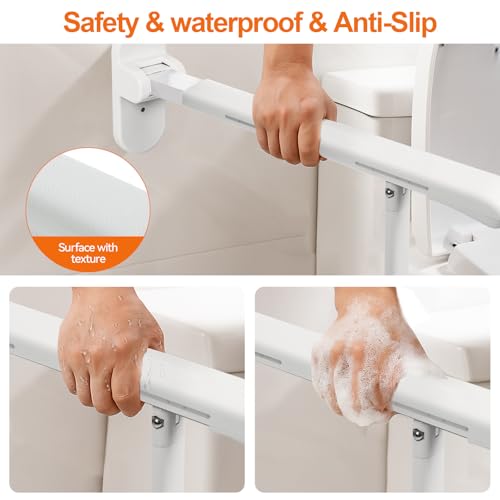 SPECILITE Heavy Duty Toilet Grab Bar - 440lb Sturdy Support, Safety Rails with Non-Slip Waterproof handrail & Night Glow Strips, Space Saving Flip-Up Design for Elderly, Disabled, Pregnant & Injury