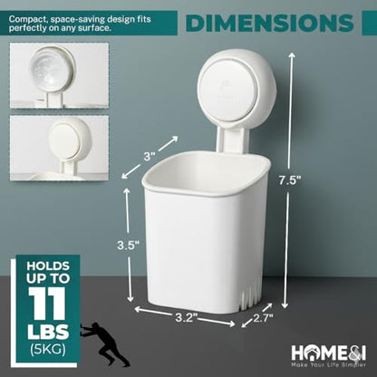 HOME&I Suction Cup Toothbrush Holder for Shower Wall, Drill-Free Self-Draining Bathroom Organizer, Removable Wall Mounted Storage for Toothpaste, Razor & Accessories - size: 1 Pack/White
