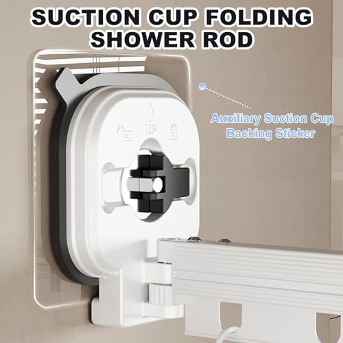 Wall Mounted Folding Shower Curtain, Punch-Free Suction Cups Folding Shower Curtain Rod, Adjustable Heavy Duty Shower Rod with Curtains for Bathroom Bathtub(Gray,4-Folds (Curtain 1.5m x 2m)) - color: Gray, size: 4-Folds (Curtain 1.5m x 2m)