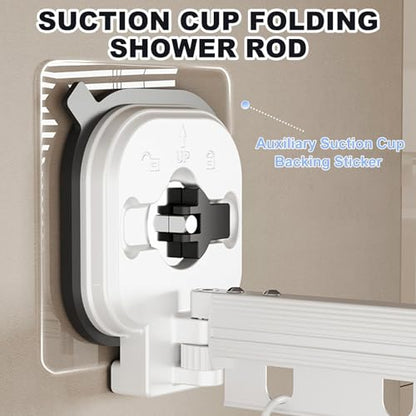 Wall Mounted Folding Shower Curtain, Punch-Free Suction Cups Folding Shower Curtain Rod, Adjustable Heavy Duty Shower Rod with Curtains for Bathroom Bathtub(Gray,4-Folds (Curtain 1.5m x 2m)) - color: Gray, size: 4-Folds (Curtain 1.5m x 2m)