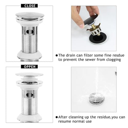 Bathroom Sink Drain,Drain Stopper Bathroom Sink with Overflow,Pop Up Drain Assembly with Detachable Strainer Basket,Built-in Anti-Clogging, Stainless Steel Nut Brushed Nickel - color: Brushed Nickel-big Cap, style: With Overflow