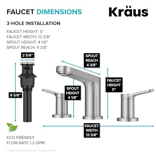 KRAUS Indy Widespread Bathroom Faucet in Spot-Free Brushed Nickel with 2 Handles, Pop Up Drain and Supply Lines, FUS-14103SFBN - color: Spot Free Brushed Nickel, style: Widespread