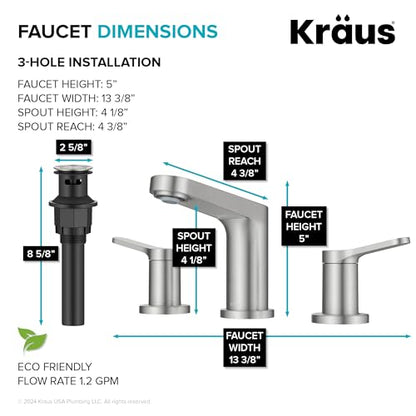 KRAUS Indy Widespread Bathroom Faucet in Spot-Free Brushed Nickel with 2 Handles, Pop Up Drain and Supply Lines, FUS-14103SFBN - color: Spot Free Brushed Nickel, style: Widespread