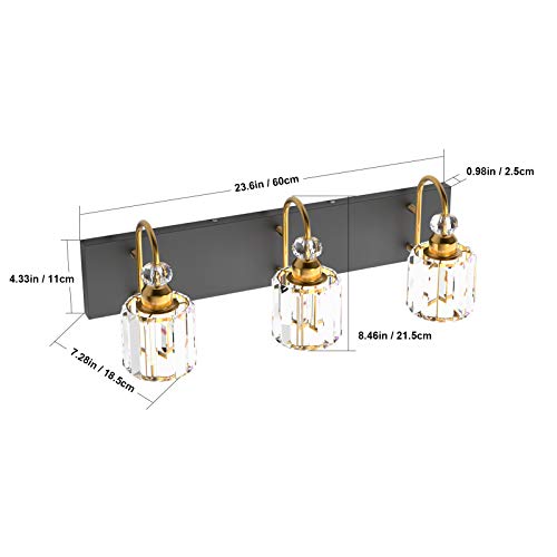Ralbay Modern Bathroom Vanity Light Fixture, 3-Lights, Black Metal & Crystal, HJ-8600-3T - color: Round-Black+Gold, size: 3-light