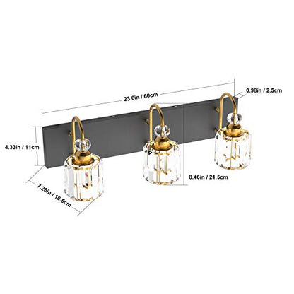 Ralbay Modern Bathroom Vanity Light Fixture, 3-Lights, Black Metal & Crystal, HJ-8600-3T - color: Round-Black+Gold, size: 3-light