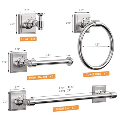 VEHCIL Brushed Nickel Bathroom Accessories Set, 5-Piece Bathroom Hardware Set, 24 Inch Towel Bar, SUS304 Stainless Steel, Towel Racks for Bathroom Wall Mounted Towel Ring Toilet Paper Holder Hooks - color: Brushed Nickel