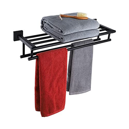 KOKOSIRI Bath Towel Rack with Double Towel Bars Bathroom Towel Shelf 20 Inch Towel Holder Wall Mounted Stainless Steel, Matte Black, B6005BK-L20 - color: Matte Black, size: 20 Inch