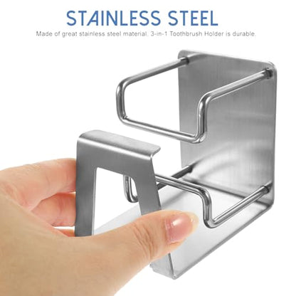Stainless Steel Wall Toothbrush Rack with Rinsing Cup Holder Wall-Mounted Organizer for Toothbrushes Toothpaste and Bathroom Items Easy No-Drill Installation Water-Drain Design