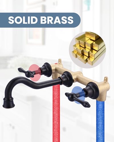 Bronze Bathroom Faucet Wall Mount: WOWOW 2 Handle Bathroom Sink Faucet 3 Hole Installation Lavatory Faucet with Rough in Valve Included(Oil Rubbed Bronze) - color: Oil Rubbed Bronze