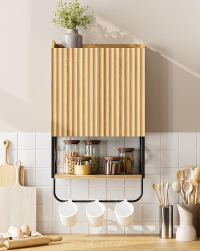 Masupu Bathroom Cabinet Wall Mounted, Wooden Medicine Cupboard with Adjustable Shelves, Space-Saving Wall Storage Unit for Bathroom, Kitchen and Living Room (9" D x 15.35" W x 27.16" H,Modern Oak) - color: Oak, style: Modern